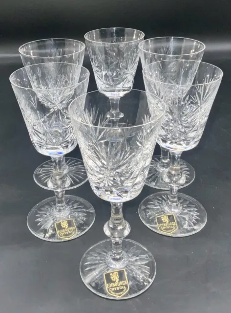 Set of 6 Edinburgh Crystal "STAR OF EDINBURGH” White Wine Glasses 17cm Tall.