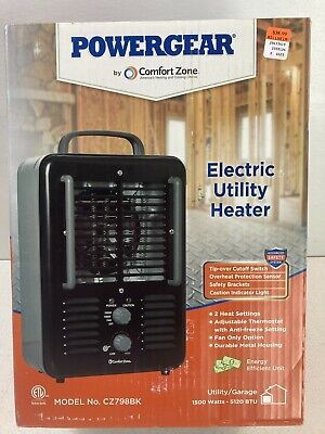 Comfort Zone 1,500-Watt Milk House Style Fan Electric Portable Heater. #CZ798BK