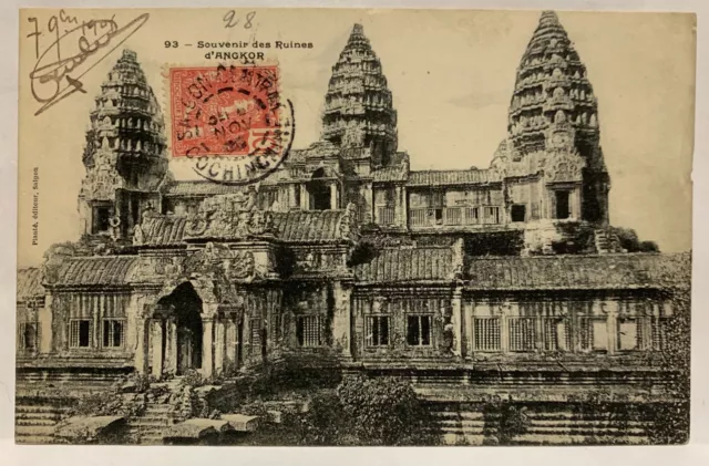 Old postcard Souvenir des Ruines d'Angkor Saigo Cambodia Cambogia