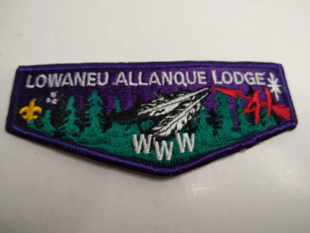 MINT OA Flap Lodge 41 Lowaneu Allanque Purple Border Boy Scout Patch Badge BSA