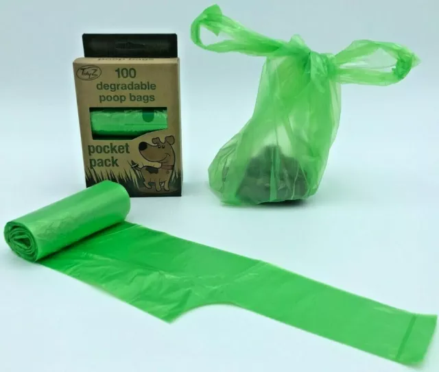 DEGRADABLE Tidyz Dog Poo Poop Bags Tie Handles Green Strong Refill Rolls