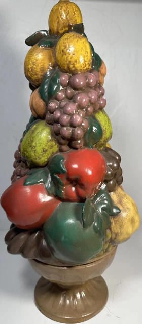 VTG 1976 Majolica  Assorted Fruit Topiary Signed Ceramic Centerpiece Pottery 17”