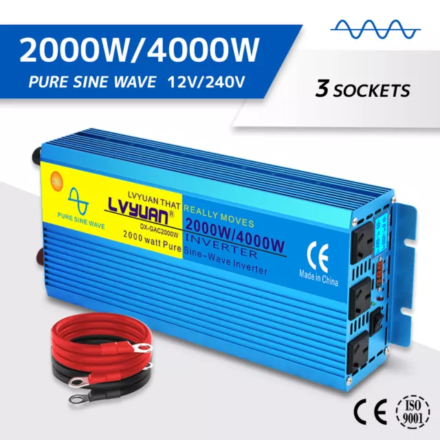 Pure Sine Wave 2000W 4000W Power Inverter DC 12v to AC240v Converter vehicle