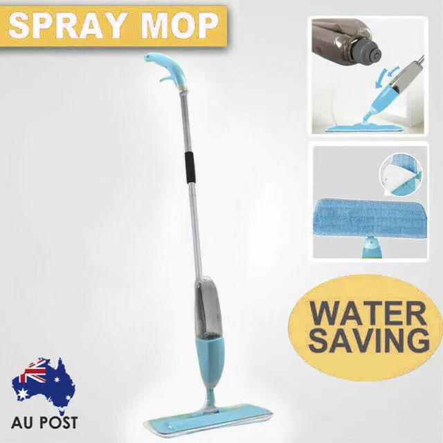 Spray Mop Microfibre Flat Mops Floor Kitchen Bathroom Cleaner Silver Metal Body