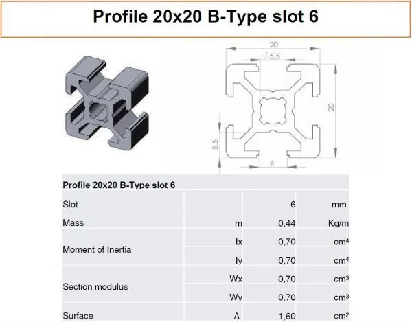 Aluprofil 20x20 B-Typ Nut 6 - Standardlängen 3