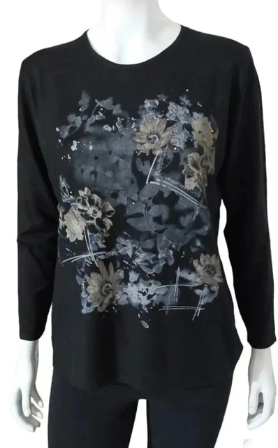 Maglione donna fantasia Classico elegante Pullover maniche lunghe maglia nero