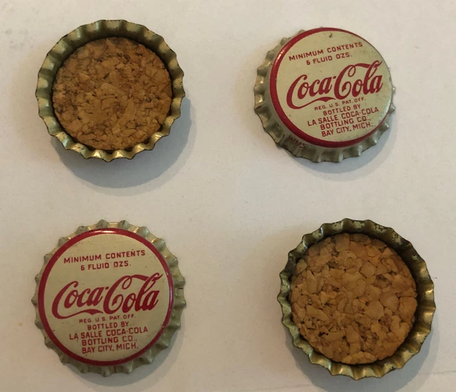 4 COCA COLA Cork Soda Pop 6 ounce Bottle Caps Bay City MI La Salle