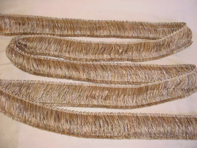 13-7/8Y Robert Allen Duralee Brass Gold Putty Gray Fringe Upholstery Trim