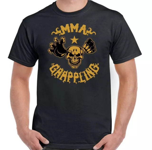 Grappling T-Shirt MMA Mens Martial Arts Training Top Brazilian Jiu Jitsu Skull
