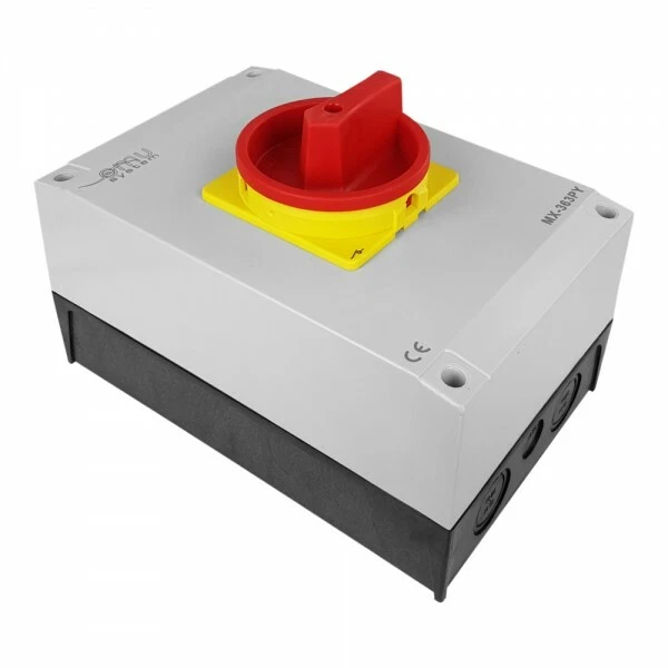 SWAWIS Interrupteur Principal 40A 3 Pôles - Interrupteur Rotatif IP65 Avec Boîtier, Pour Machines Et Petits Circuits