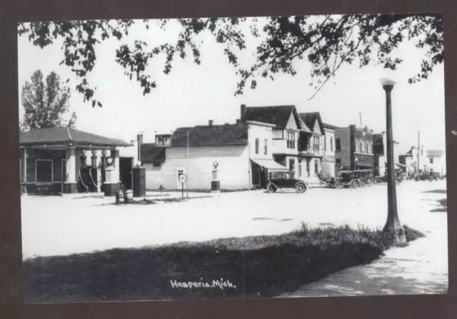 Real Photo Hesperia Michigan Downtown Street Scene Dirt Postcard Copy