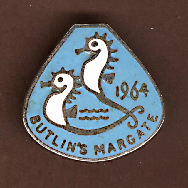 Butlins Margate 1964 Light Blue  Labels Original Vintage Enameld Pin Badge