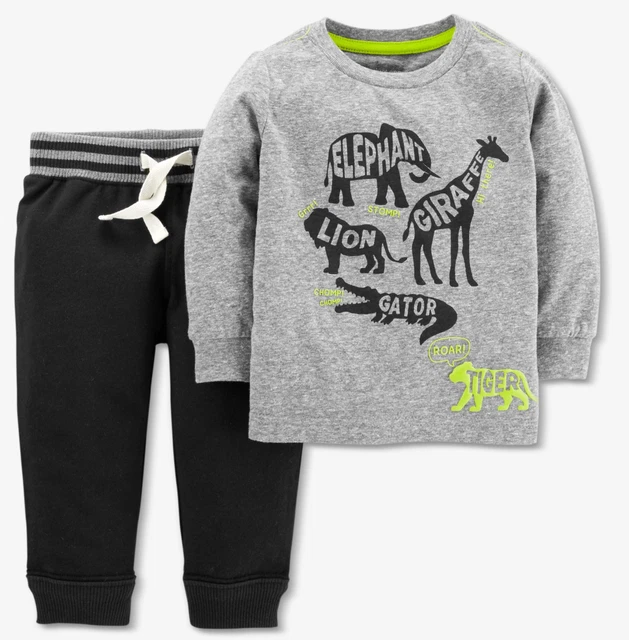 Baby Boy 2 Piece Animal Shirt & Pants 3 6  12 Mo. NWT Carters Ele Lion Giraffe