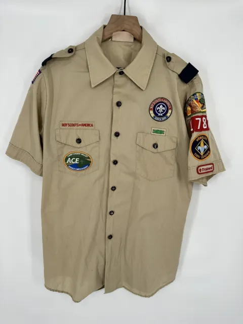 Boy Scouts of America Men’s Uniform Button Shirt Polyester Blend USA Size Large