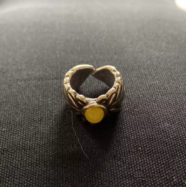 Bague argent ajustable avec motifs de feuilles pierre semi-précieuse jaune  - TU