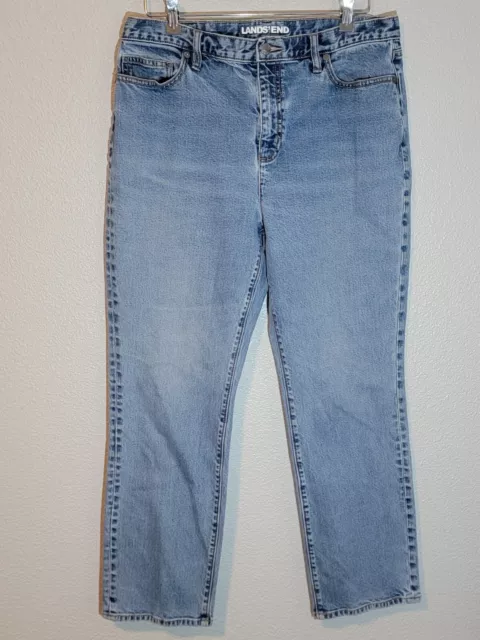 lands end jeans womens size 14 regular straight high rise stretch denim blue