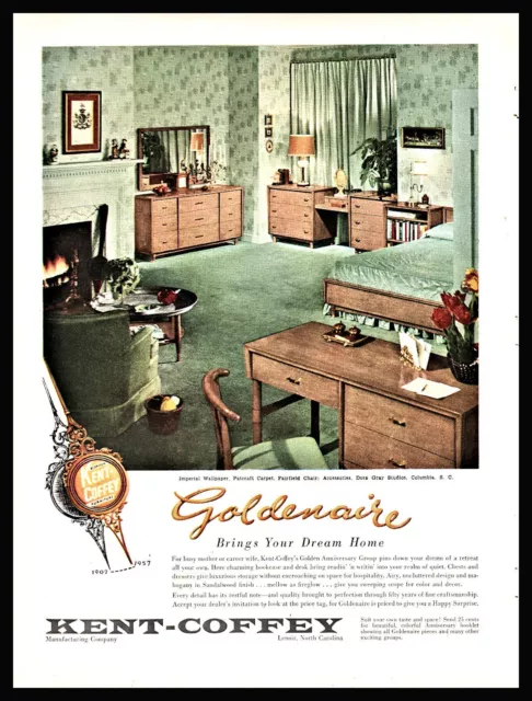 1957 KENT-COFFEY Goldenaire Bedroom Mid-Century Modern Furniture PRINT AD
