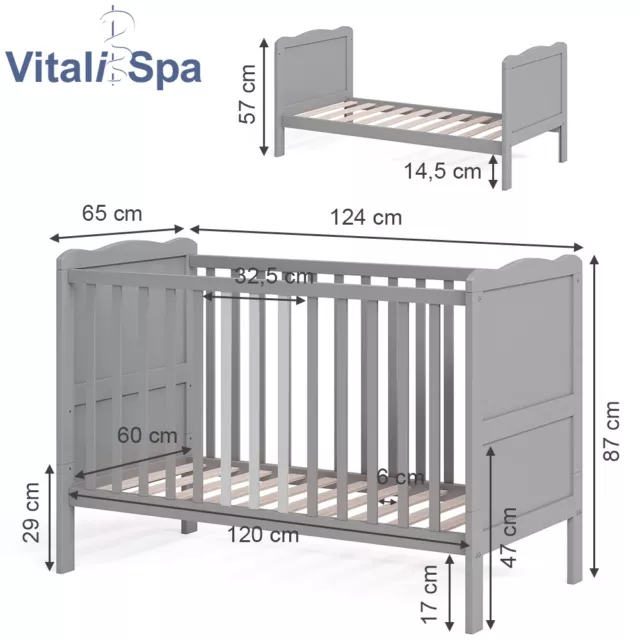 Lit à barreaux Lit bébé Lit enfant Lit évolutif Ajustable Tobi Gris VitaliSpa 3