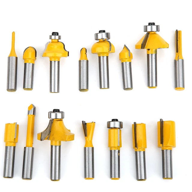 15Pcs 8mm Shank Router Cemented Carbide Router Bit Woodworking Milling Cutter