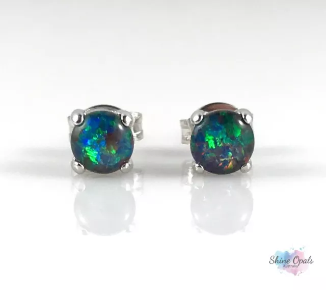 Small Opal Stud Earrings Genuine Australian Opal 4x4mm 925 Sterling Silver