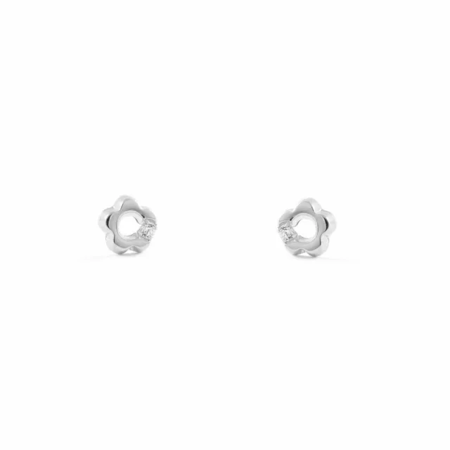 Pendientes Bebe o niña Oro Blanco Margarita en circonita (T1756PC9K)