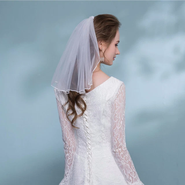 Eleganti veli da sposa corto velo da sposa tulle con pettine e nastro per sposa