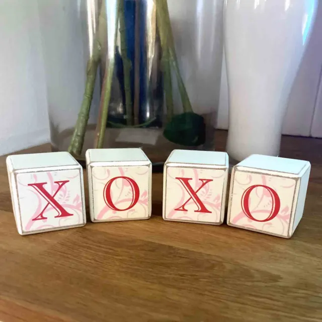XOXO Wooden Word Blocks Home Decor Wedding Craft Letter Sign Love Pink Swirl