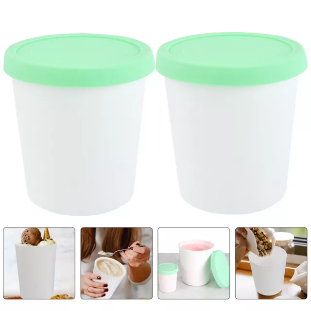 2 Pcs Pp Ice Cream Container Silicone Lids Homemade Food Buckets