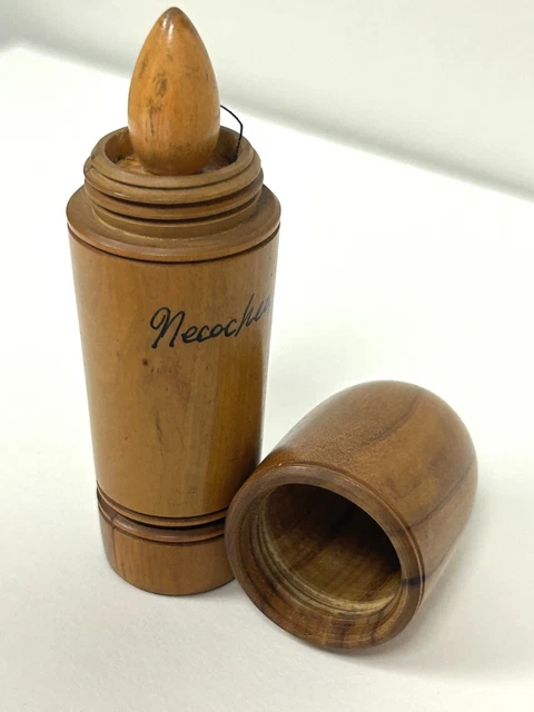 ETUI  Sewing kit wood bullet Needle Case double ends thimble Neochea