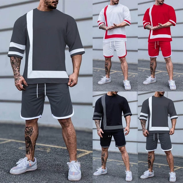 Moda Tuta da Ginnastica Uomo Manica Corta Pantaloncini SPORTS Abiti Estate