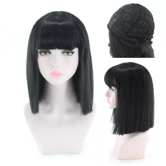 Peluca Bob Recta Cabello Corto Cosplay Cabello Sintético con Golpes Pelucas de Halloween