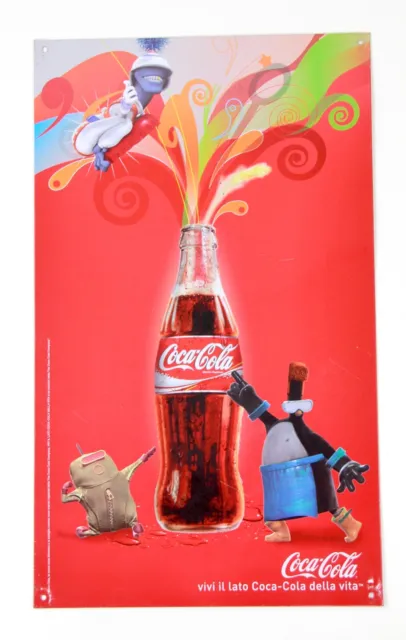 Coca Cola Insegna Pubblicitaria in Banda Stagnata Latta da Collezione 50x30 cm