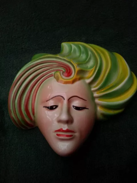 Vintage Shorter And Son Crown Devon Art Deco Wall Mask Hand painted Lady