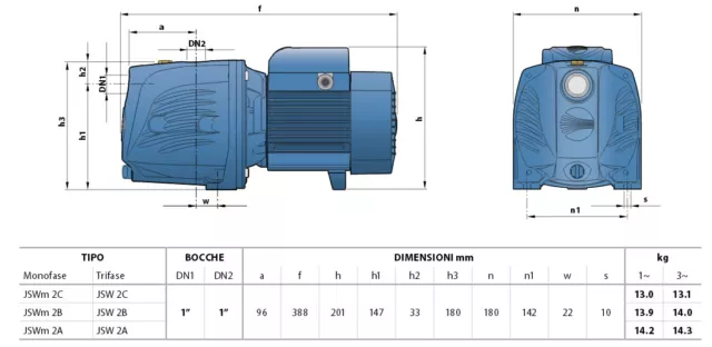 Elettropompa Pedrollo JSWm 2AX HP 1,5 220v Pompa acqua Autoadescante x autoclave 3