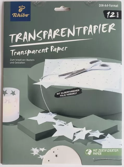 Transparentpapier - 12 Blatt - Tchibo - Muster Sterne -Silber - NEU/OVP