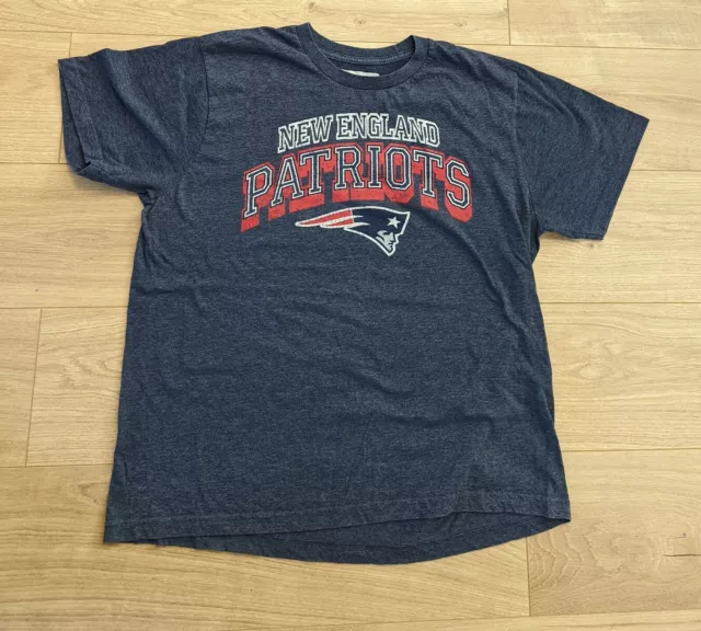 T-shirt blu New England Patriots NFL Team Abbigliamento effetto invecchiato logo XL