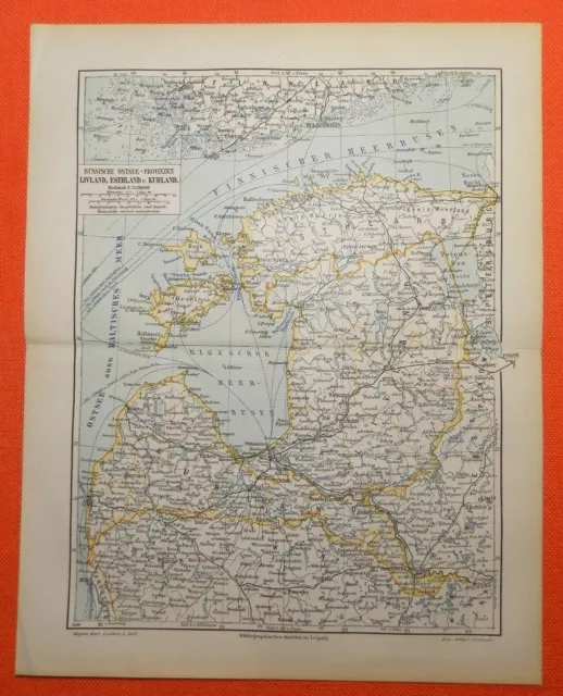 Livland Estland Kurland Russische Ostsee Provinzen  historische Landkarte 1897