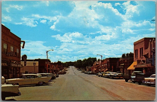 Gillette, Wyoming Postcard "Business Section" Downtown Street Scene Chrome 1950s