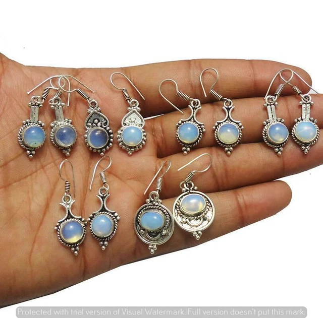 Opalite 10 Pair Wholesale Lot 925 Sterling Silver Earring NLE-430