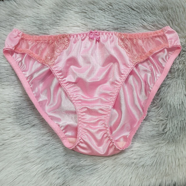 VINTAGE SILKY NYLON Panties Soft Pink Bikini Lace Brief Size 9 Brief