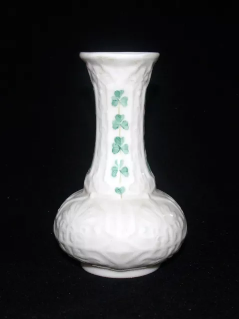 Vintage Belleek Irish Parian Porcelain Shamrock Spill Bud Vase Green Mark
