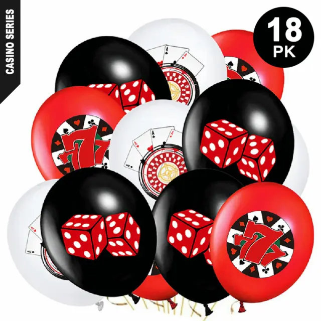 18pk Casino Latex Balloons | Vegas Poker Theme Birthday Party Decorations