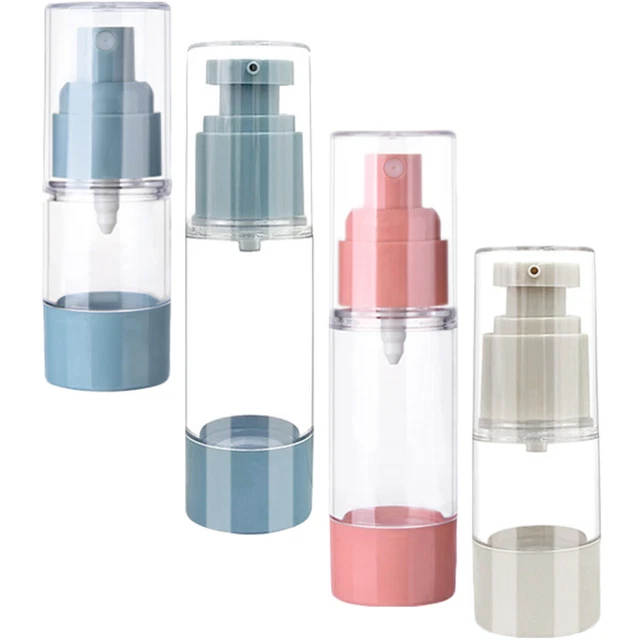 Lot De 4 Flacons Pompe Vide Airless 30ml - Rechargeables, Sans BPA - Pour Voyage (Crème, Shampoing, Sérum) - 3 Pompeurs + 1 Vaporisateur - 9