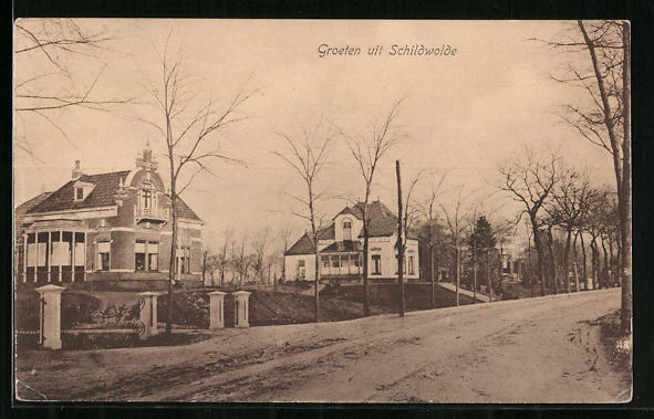 AK Schildwolde, Straßenpartie mit Villen 1915