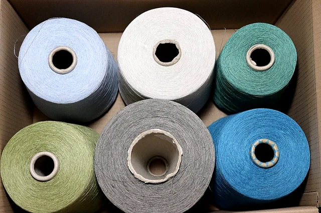 (13,90€/kg) 100% Leinen Paket Garn Stricken Bunt Wolle 4,8 kg, 6 x Kone /PL03