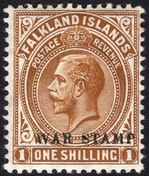 FALKLAND ISLANDS-1918-20 1/- Light Bistre-Brown War Stamp Sg 72 LMM