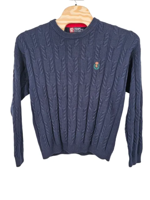 Chaps Ralph Lauren Vintage Chunky Cable Knit Sweater Men's 2XL Blue 90s Crown