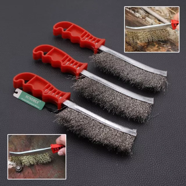 3x Heavy Duty Wire Hand Brush Stainless Steel Bristles Rust Paint Removal Tool