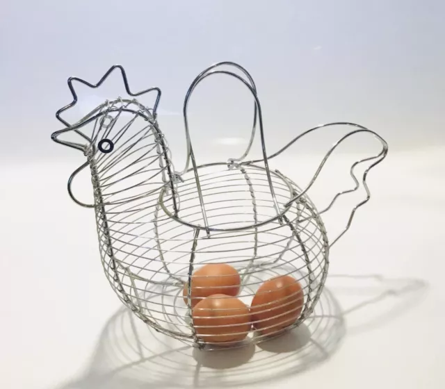 Chrome Plated Wire Chicken Hen Shaped Display Egg Basket Holder Storage Rack