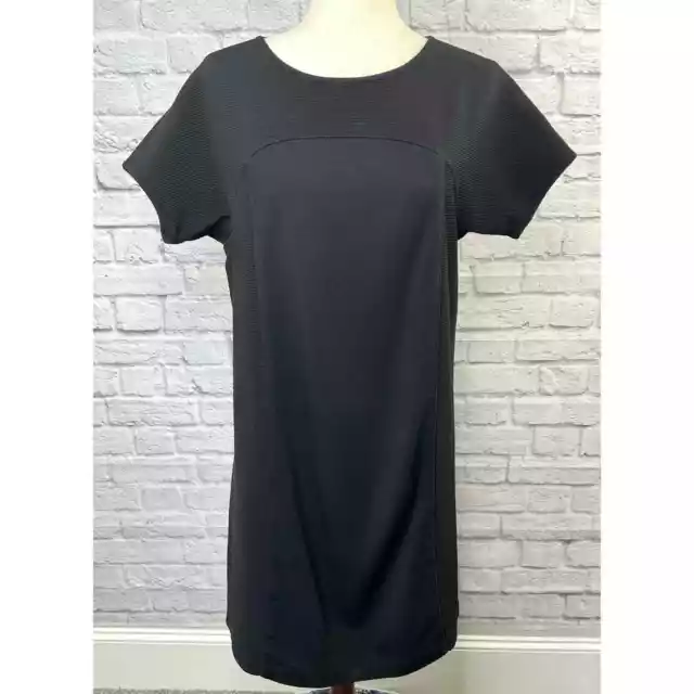tibi Solid Black Short Sleeve Mini Dress Womens Size L Structured Knit 2